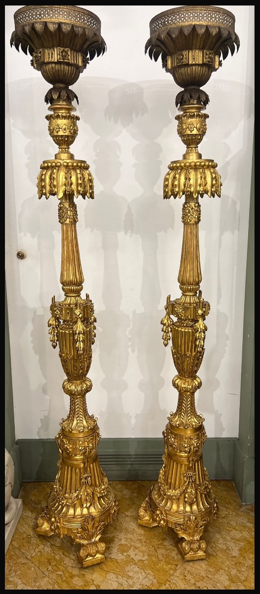 Pair Of Gilded Wooden Torch Holders 