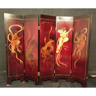 Screen Lacquer Art Deco Leaves China 5