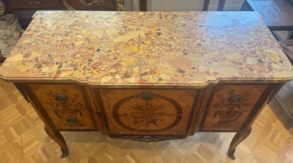 Transition Period Flower Marquetry Chest Of Drawers Stamped Dl Ancellet-photo-3