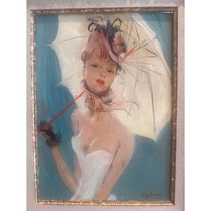 J.g. Domergue, *portrait Of A Young Woman With A Parasol*