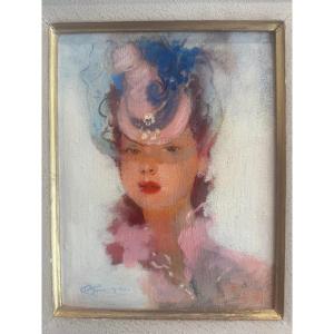 J.g. Domergue, Portrait Of A Young Woman