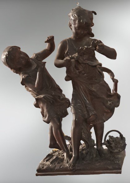 Statue XIXs En Régule Groupe d'Enfants Qui Jouent