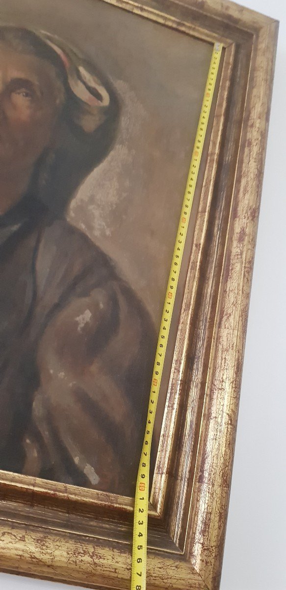 Oil On Canvas Portrait Of Old Roman Peasant Woman-photo-3