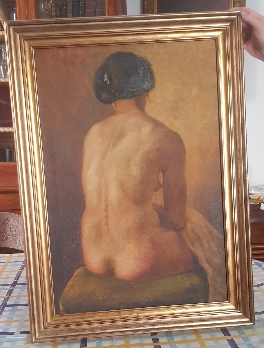 Portrait De Femme Nue De Dos Huile Sur Toile Début XX S 60 X 80 Cm-photo-2