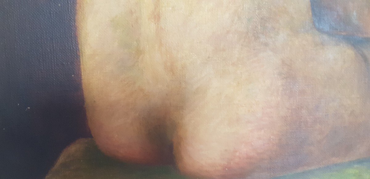 Portrait Of Naked Woman From Back Oil On Canvas Early XX S 60 X 80 Cm-photo-3