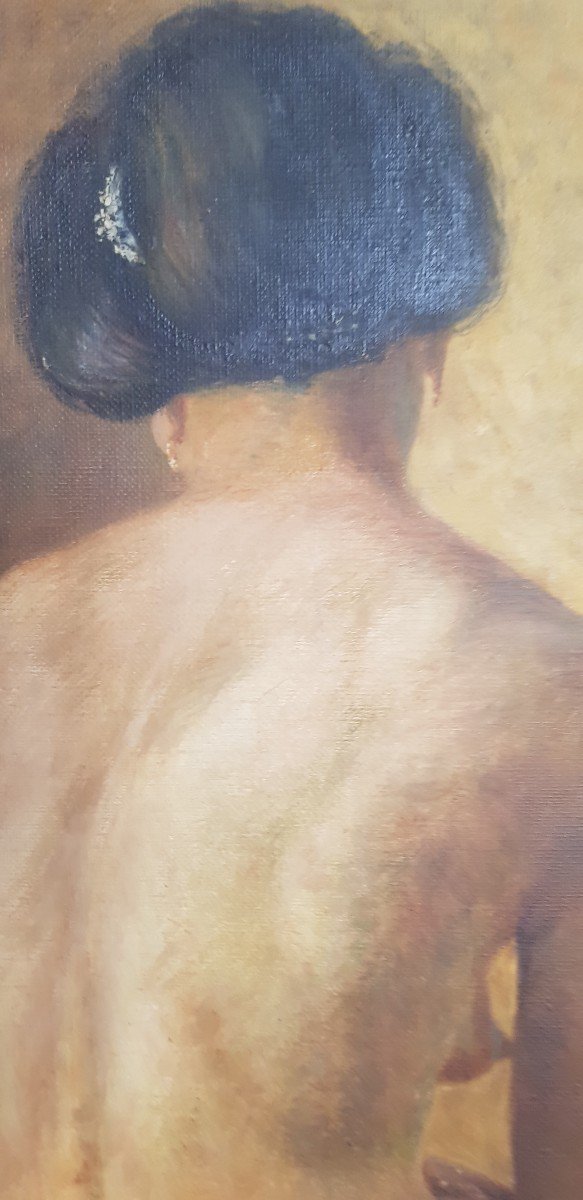 Portrait De Femme Nue De Dos Huile Sur Toile Début XX S 60 X 80 Cm-photo-4