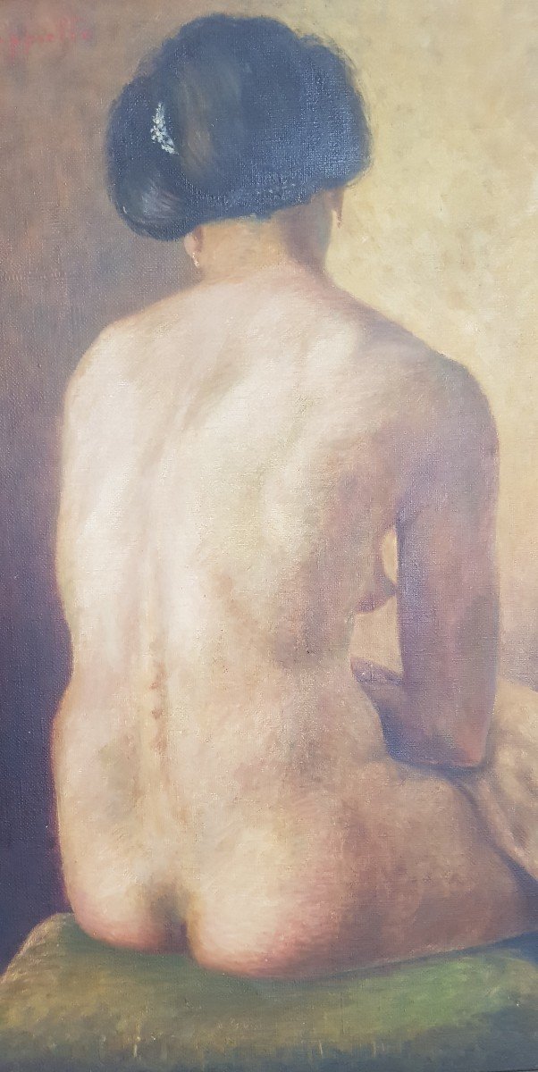 Portrait Of Naked Woman From Back Oil On Canvas Early XX S 60 X 80 Cm