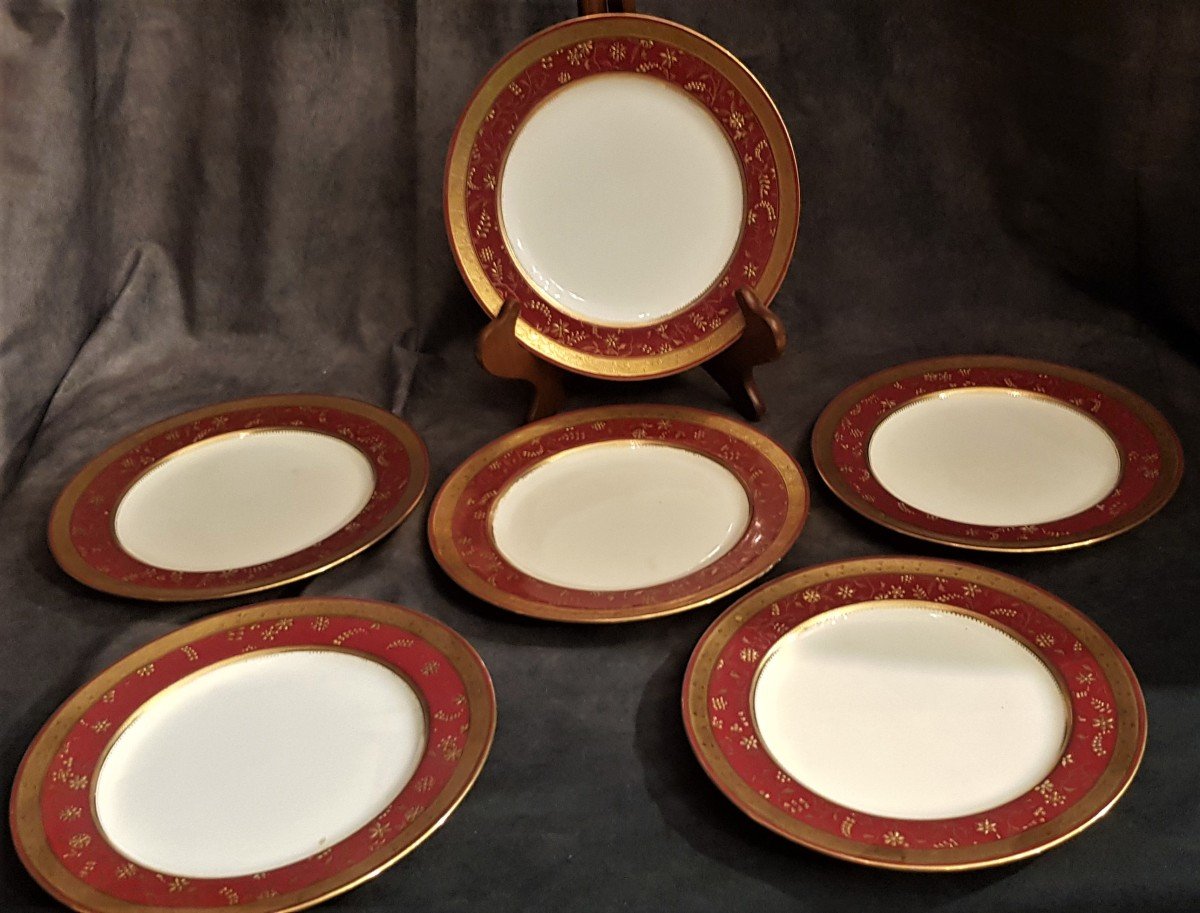 Series Of 6 Old Plates English Earthenware Mintons Gold Decor In Relief-photo-2