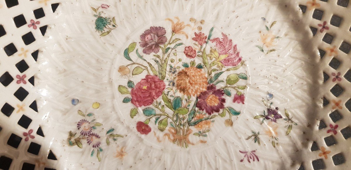 Pair Antique Chinese Plates XIX Openwork Porcelain Floral Decor 23 Cm Diameter-photo-3