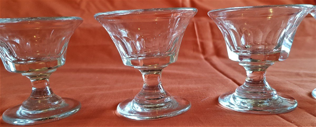 Lot De 7 Petits Verres Anciens à Cerises à l'Eau De Vie  En Cristal Facetté-photo-3