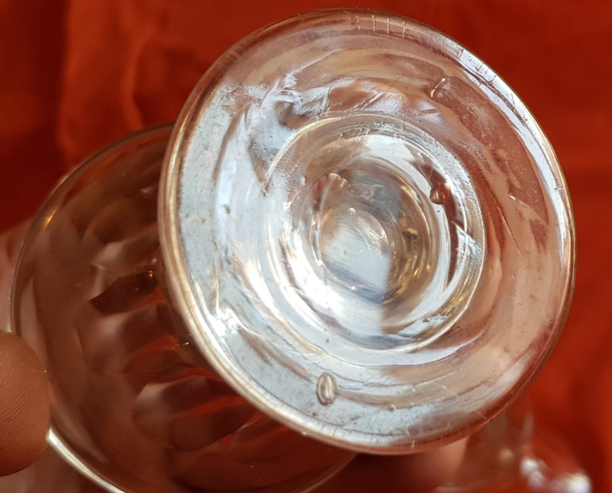 Lot De 7 Petits Verres Anciens à Cerises à l'Eau De Vie  En Cristal Facetté-photo-3