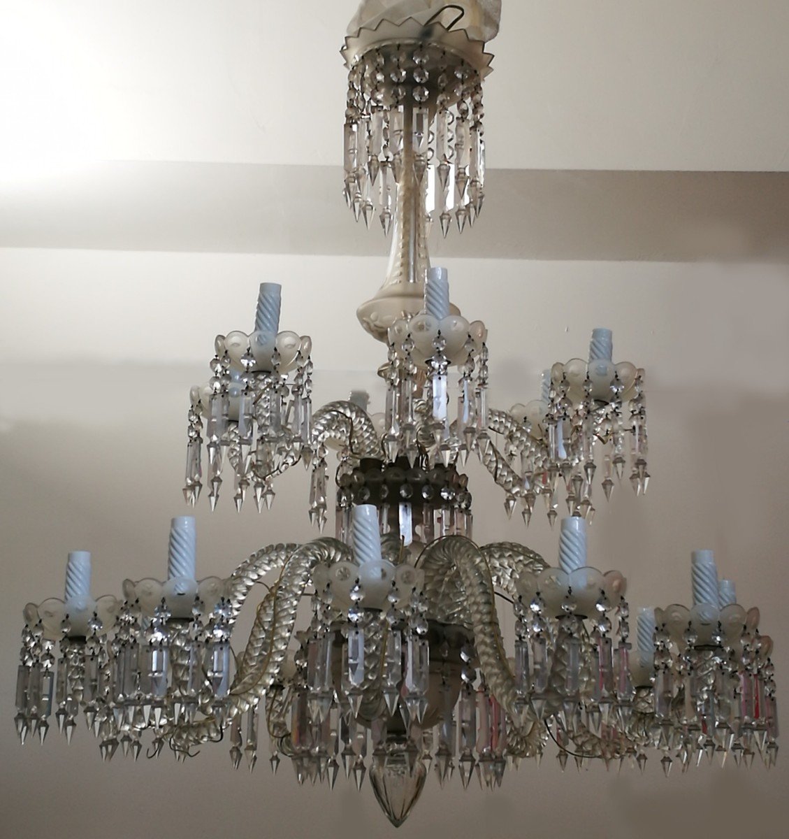 Large Old Chandelier 90 Cm Diameter 18 Twisted Full Crystal Arms-photo-2