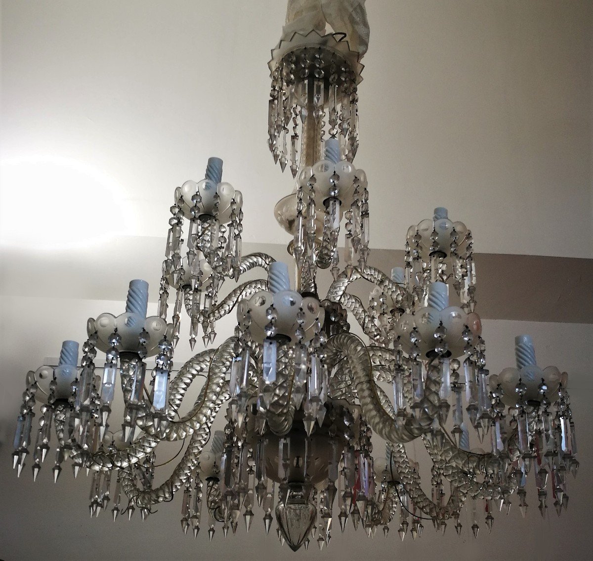 Large Old Chandelier 90 Cm Diameter 18 Twisted Full Crystal Arms-photo-4