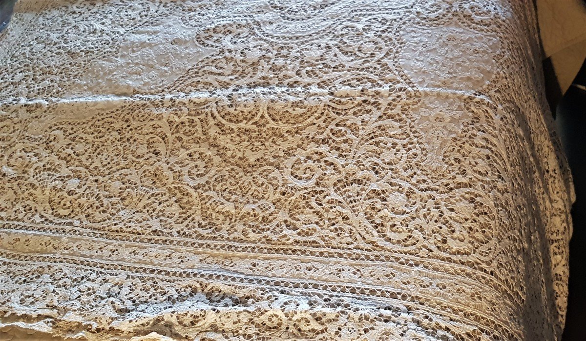 Ceremonial Tablecloth Entirely In Venetian Lace Early XXs 160x340 Cm-photo-2