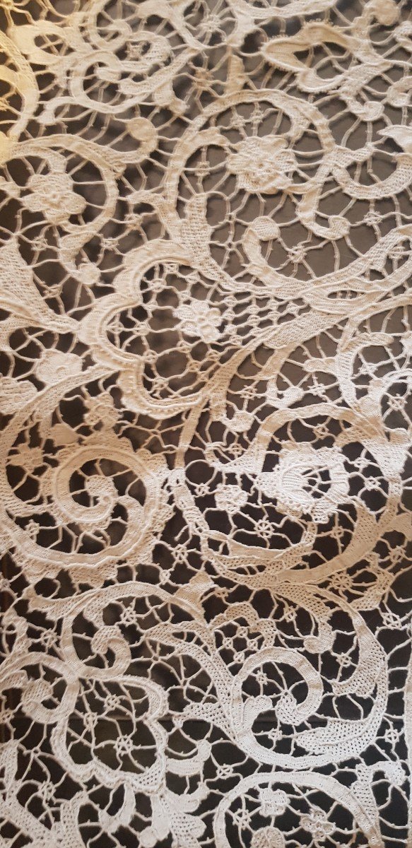 Ceremonial Tablecloth Entirely In Venetian Lace Early XXs 160x340 Cm-photo-1