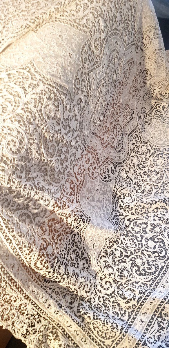 Ceremonial Tablecloth Entirely In Venetian Lace Early XXs 160x340 Cm