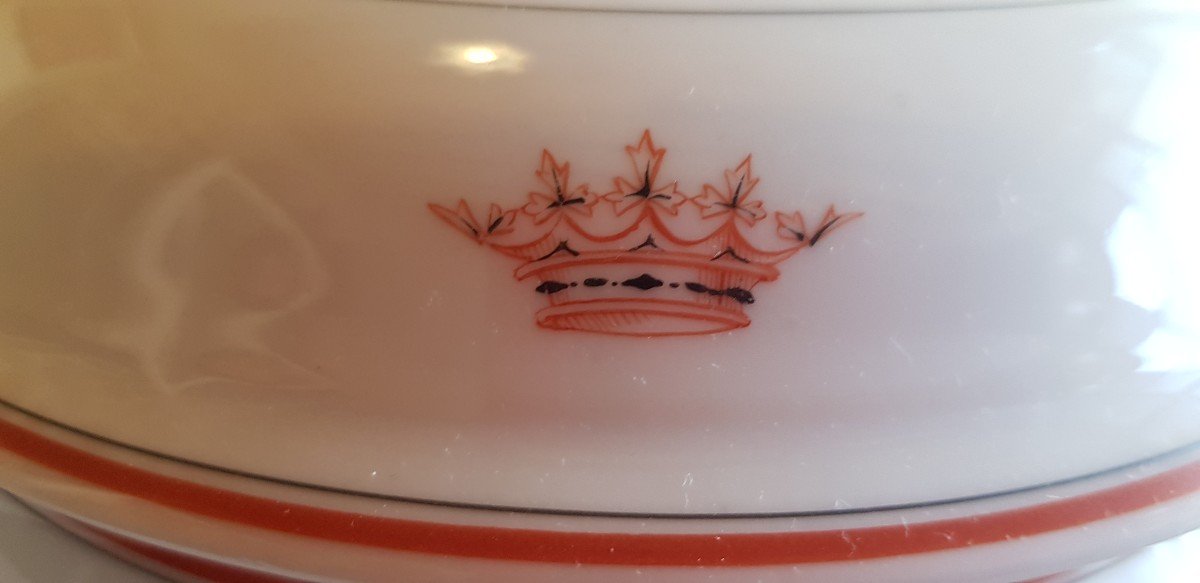 Lot Eleven Plates And Soup Tureen Porcelain XIX C Crown Marquis Manufacture C. Garnier & Cie-photo-3