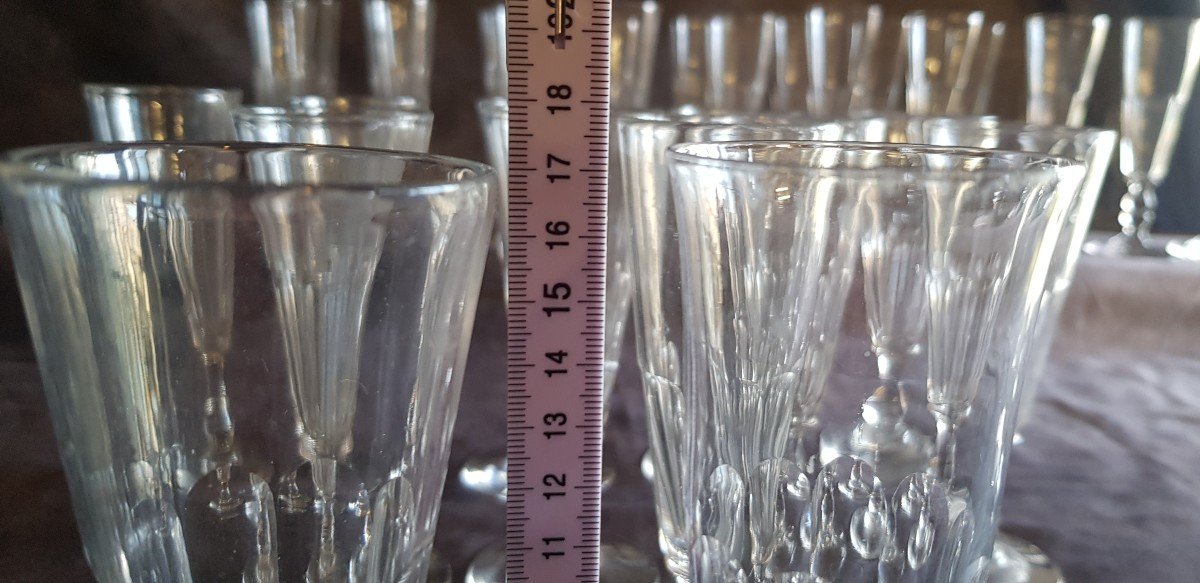 Lot 14 Flutes Anciennes XIX S  En Cristal Taillé à Pans H 16,9-17,2 Cm-photo-4