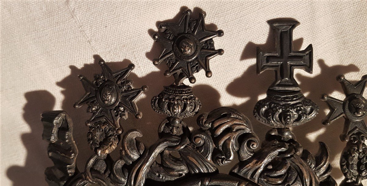 Old Carriage Door Plate In Lead XIX S Coat Of Arms Italian Blazon-photo-4