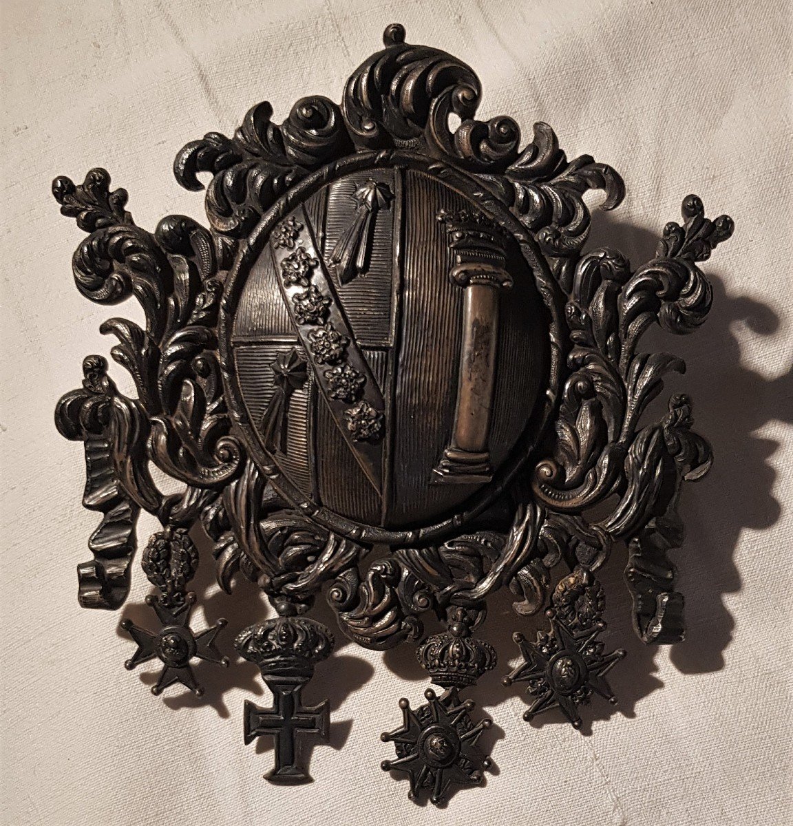 Old Carriage Door Plate In Lead XIX S Coat Of Arms Italian Blazon-photo-4