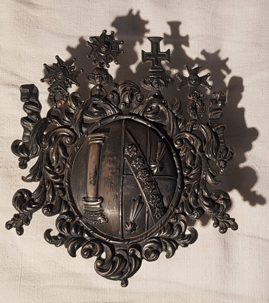 Old Carriage Door Plate In Lead XIX S Coat Of Arms Italian Blazon