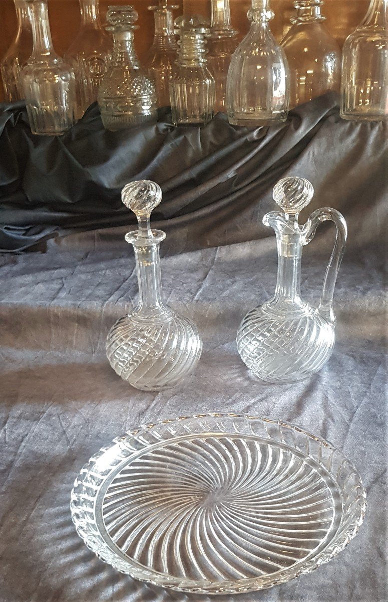 Tray And Two Baccarat Glass Bottles Model Bambous Tors-photo-2