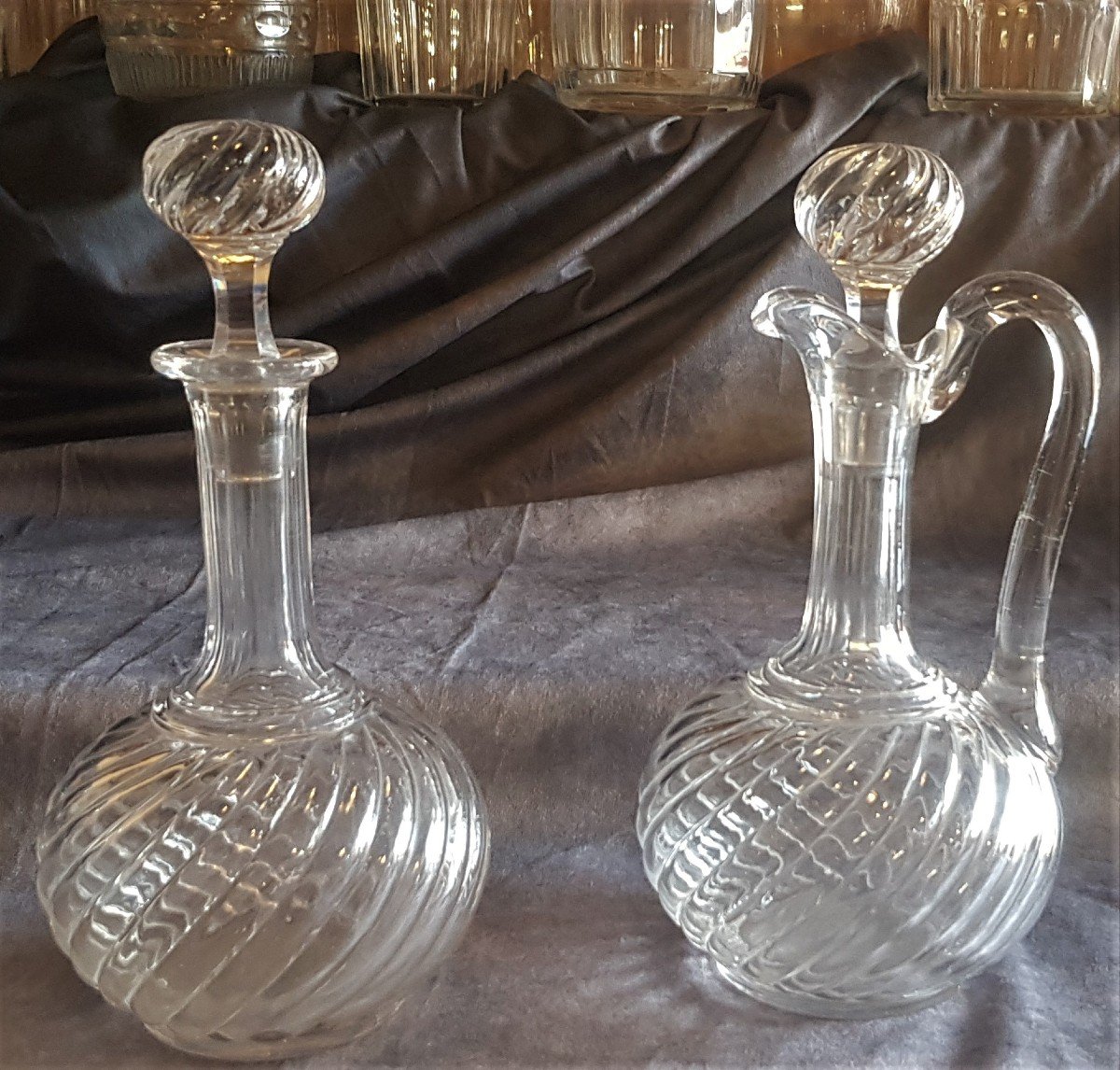 Tray And Two Baccarat Glass Bottles Model Bambous Tors-photo-3