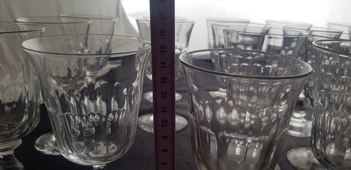  Ensemble De 10 Verres à Eau Sur Pied Anciens XIX S En Cristal Taillé H 14-15 Cm-photo-2