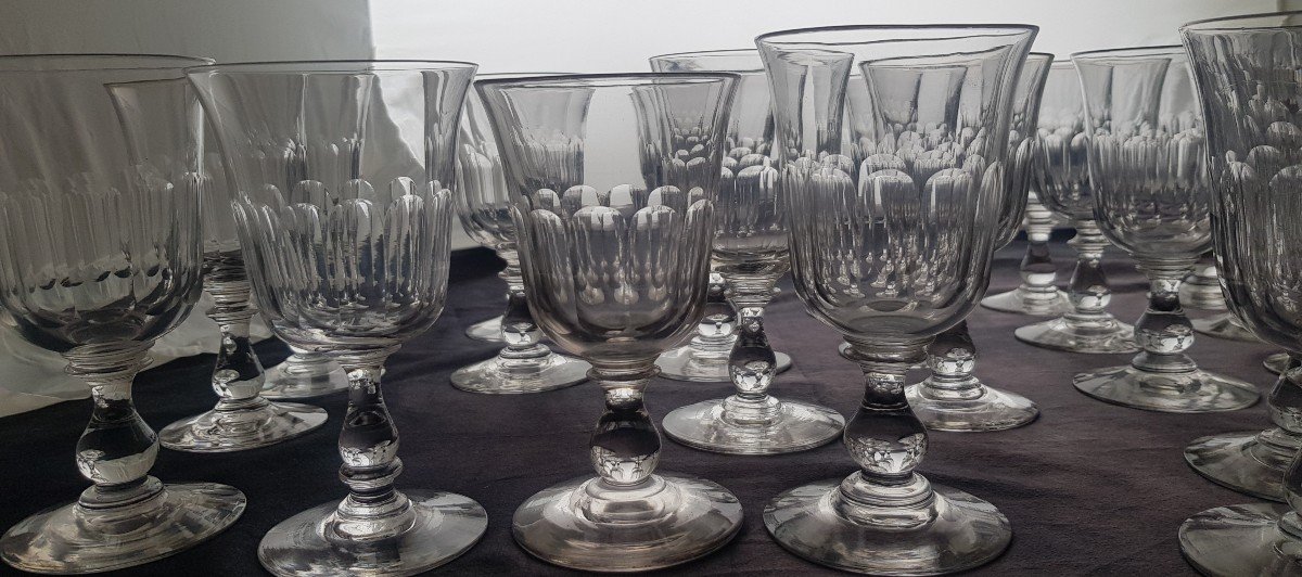  Ensemble De 10 Verres à Eau Sur Pied Anciens XIX S En Cristal Taillé H 14-15 Cm