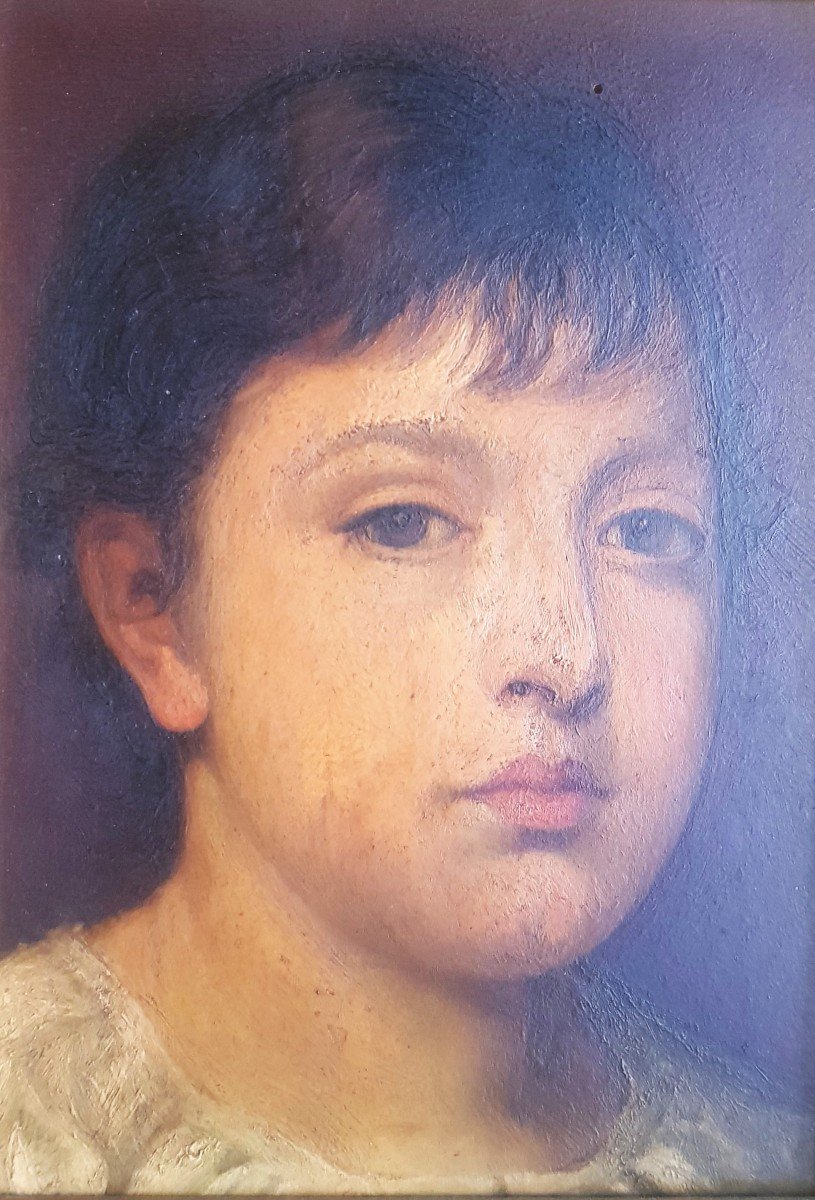  Portait d'Enfant Huile Sur Bois Italie  Fin XIXème S 