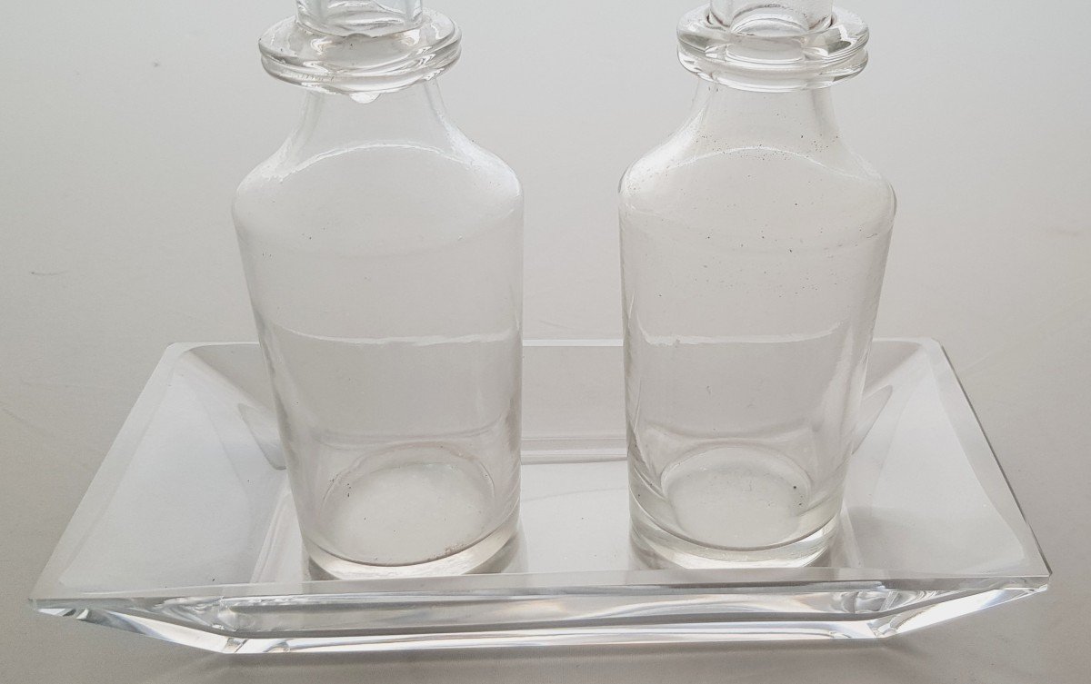 Old Servant Two Oil Cruets And Vinegar Bowl And Small Crystal Tray-photo-3