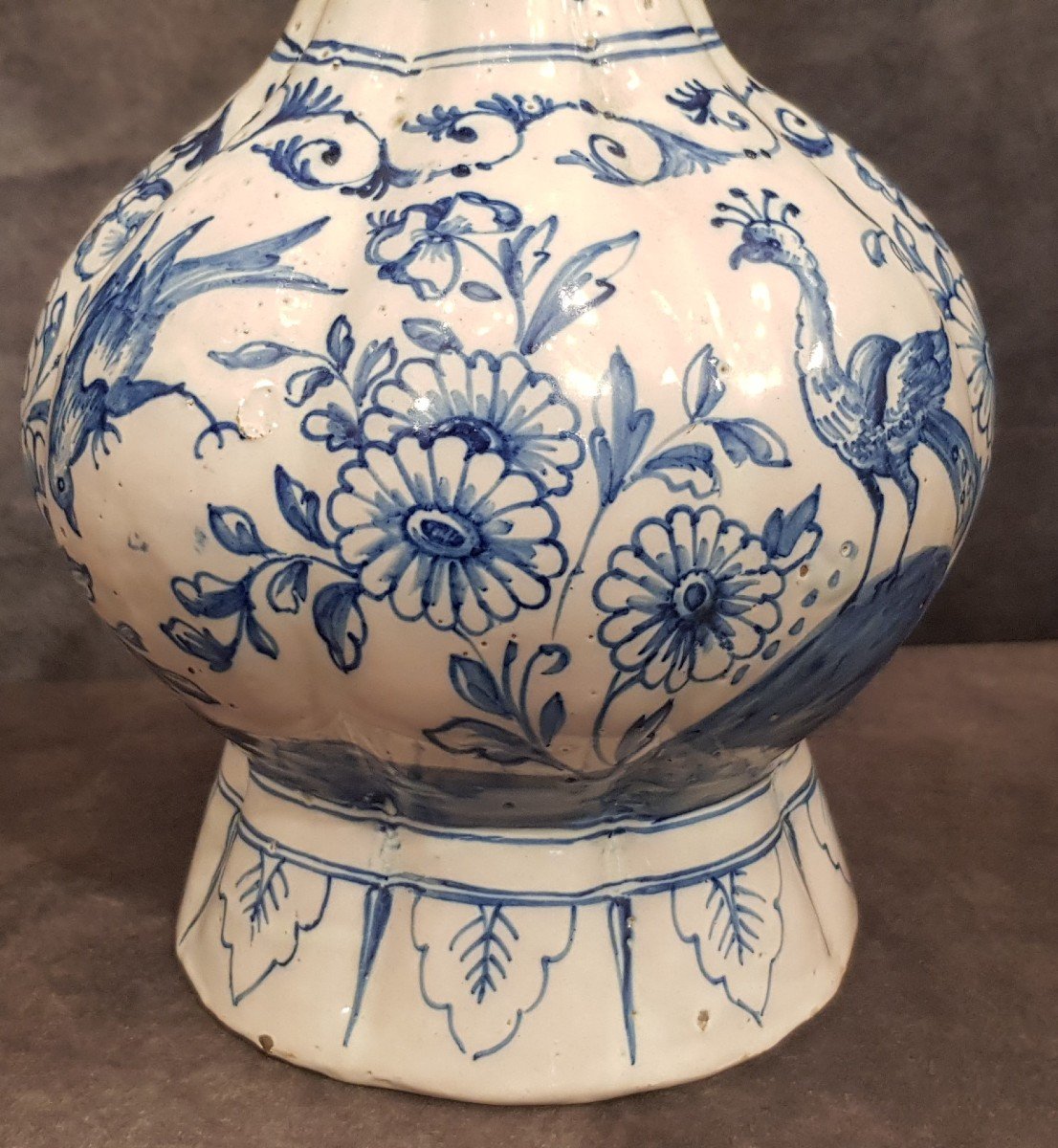 Antique Knobble Ceramic Vase Hand Painted In Netherlands Delft Blue-photo-3