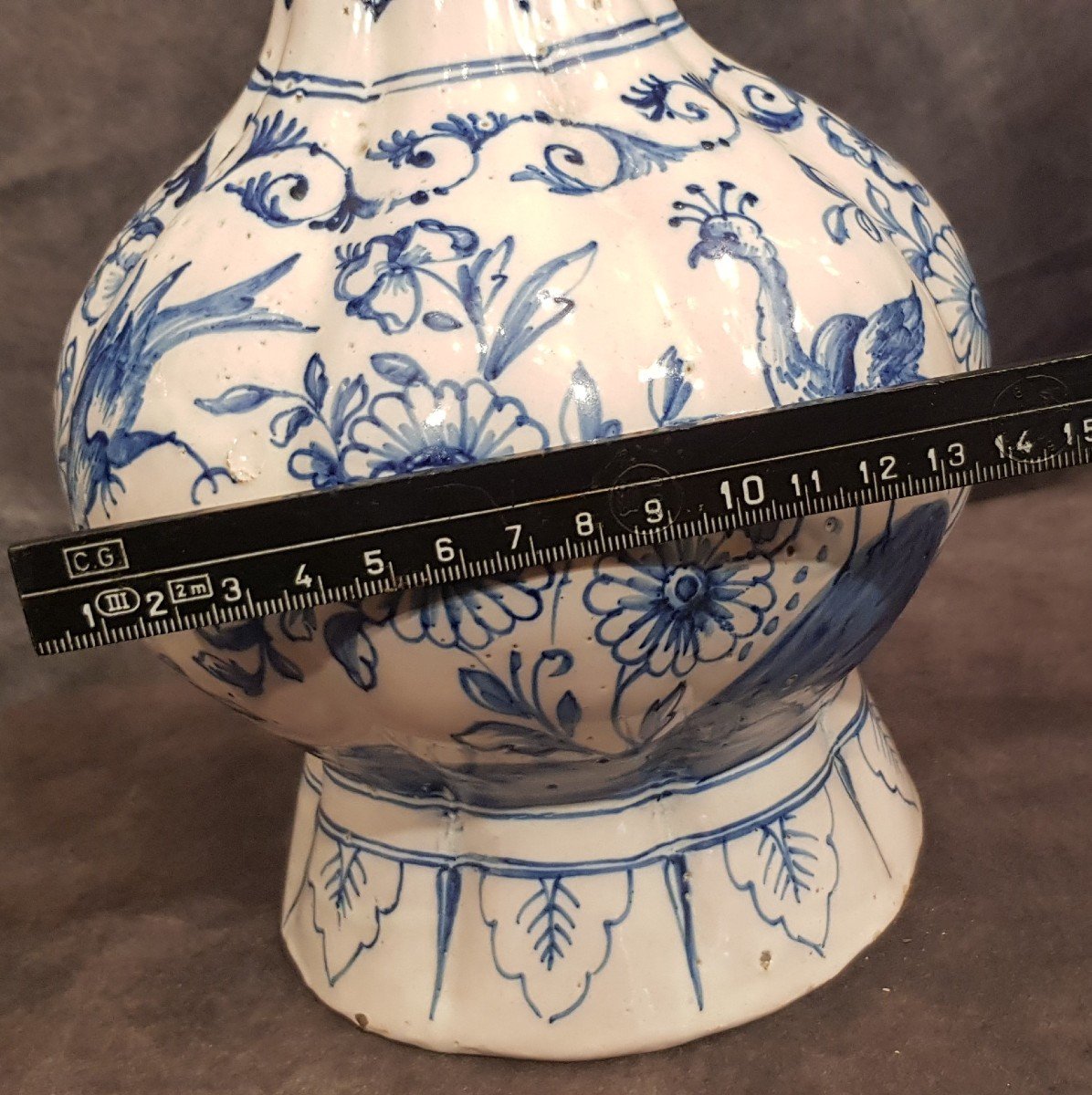 Antique Knobble Ceramic Vase Hand Painted In Netherlands Delft Blue-photo-7