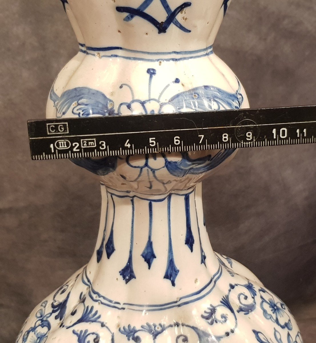 Antique Knobble Ceramic Vase Hand Painted In Netherlands Delft Blue-photo-8