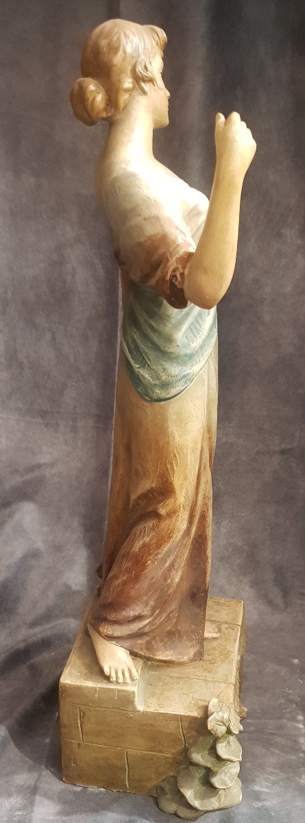 Sculture Art Nouveau En Terre Cuite Polychrome -photo-2