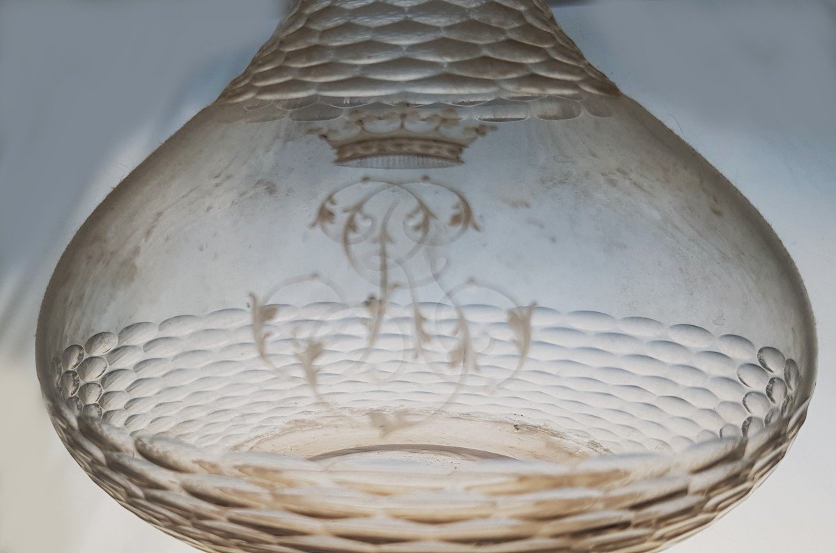 Pair Of Old Carafes Bottles In Cut Crystal Crown Of Marquis And Monogram-photo-3