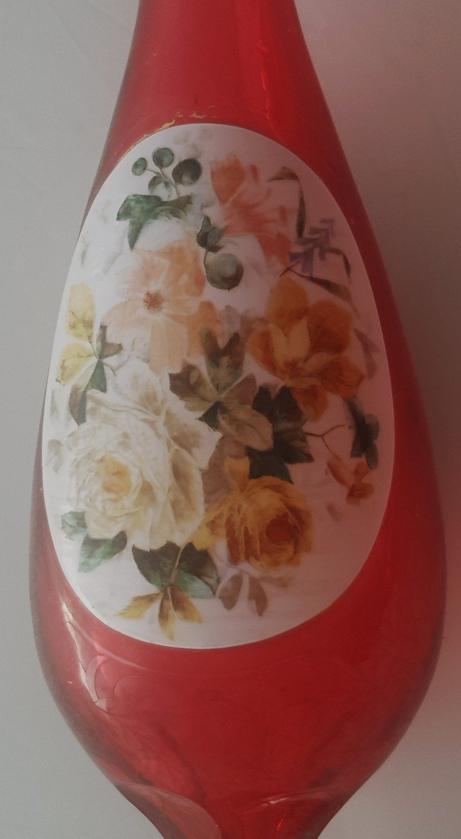 Ancien Vase  En Cristal De  Bohême Peint Biedermeier -photo-4