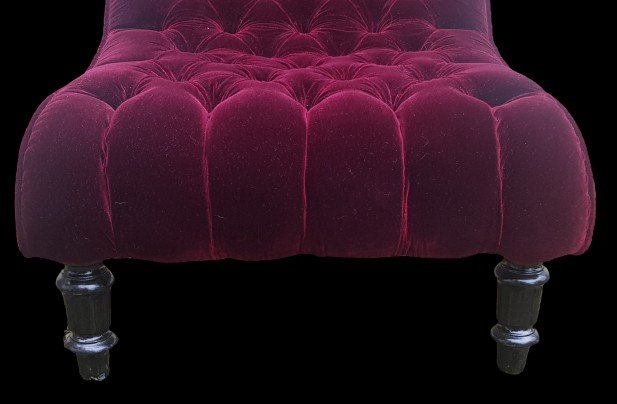 Fauteuil Ancien Du XIXeme Siècle Tapissé De Velours Capitonné -photo-4