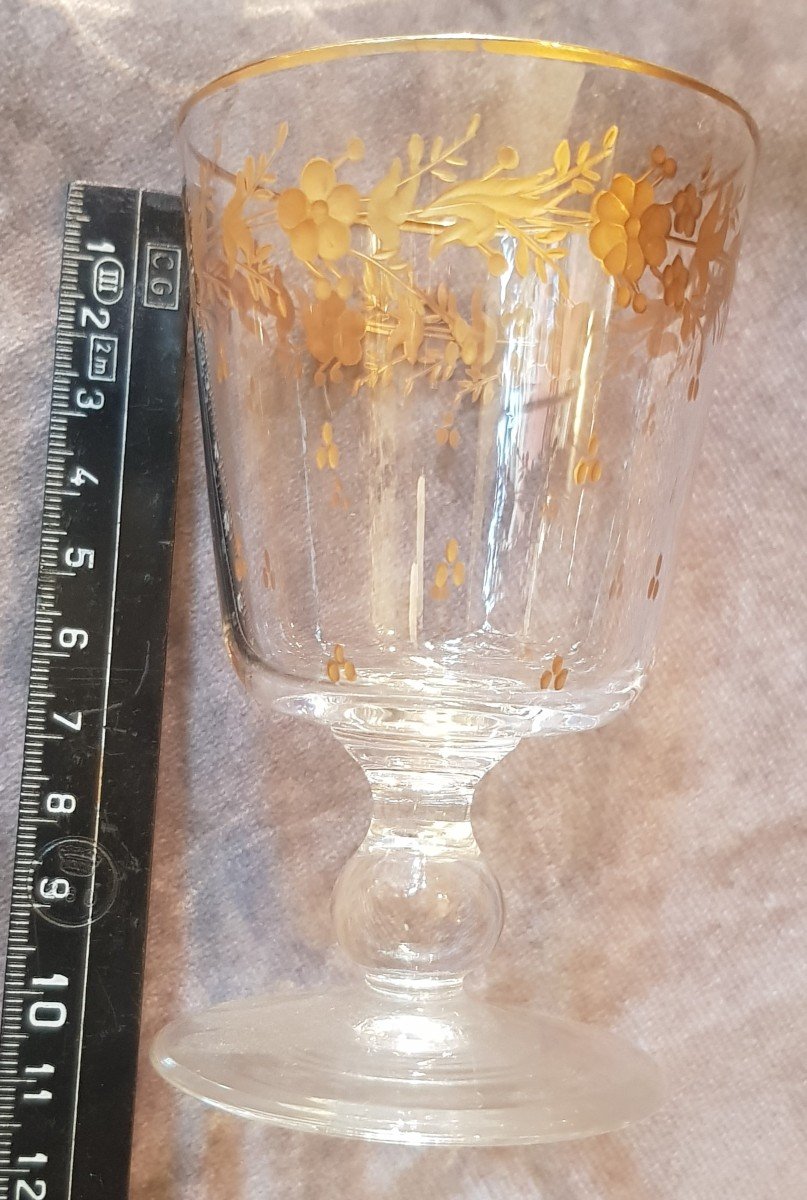 Set Of 24 Crystal Glasses With Engraved And Gilded Flower Decor-photo-4