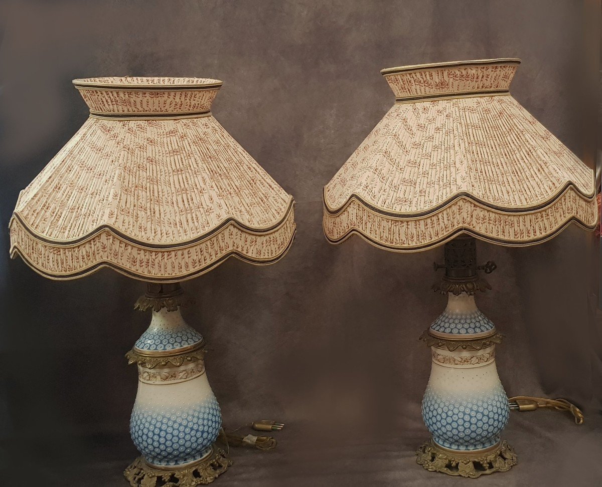 Pair Of Old 19th Century Kerosene Lamps Electrified-photo-2