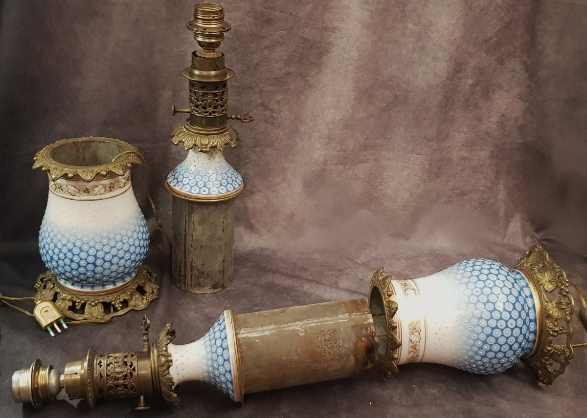 Pair Of Old 19th Century Kerosene Lamps Electrified-photo-3