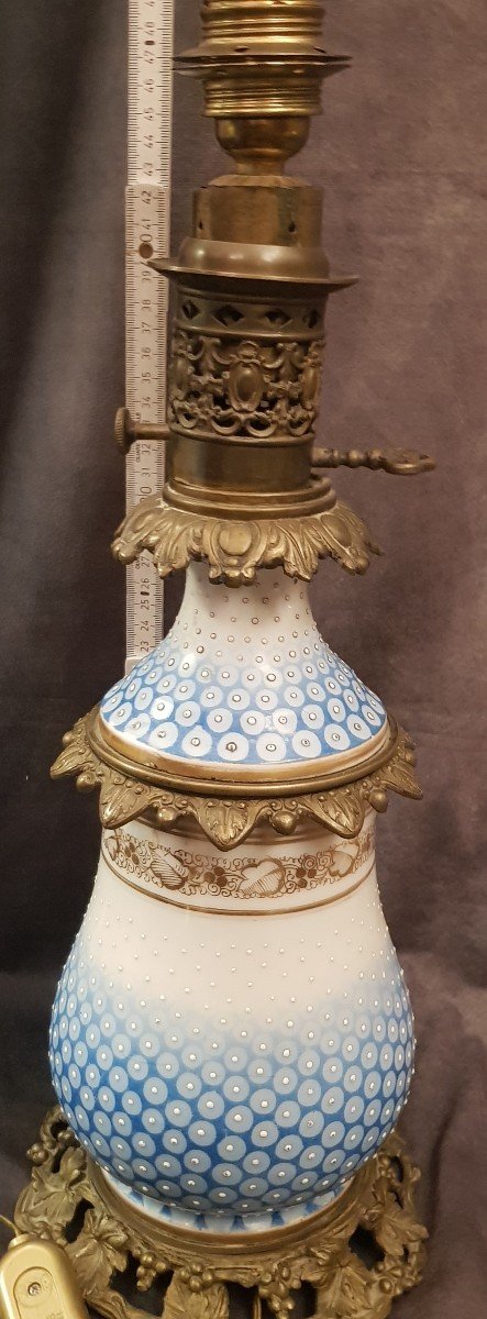 Paire De Lampes à Pétrole Anciennes  XIX S éléctrifiées-photo-8