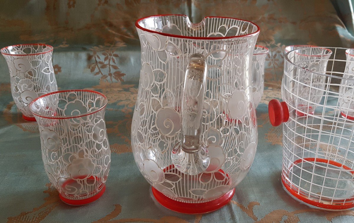 10-piece Orangeade Service, Pitcher, 8 Glasses And Ice Bucket From The 1950s Of The 20th C-photo-1