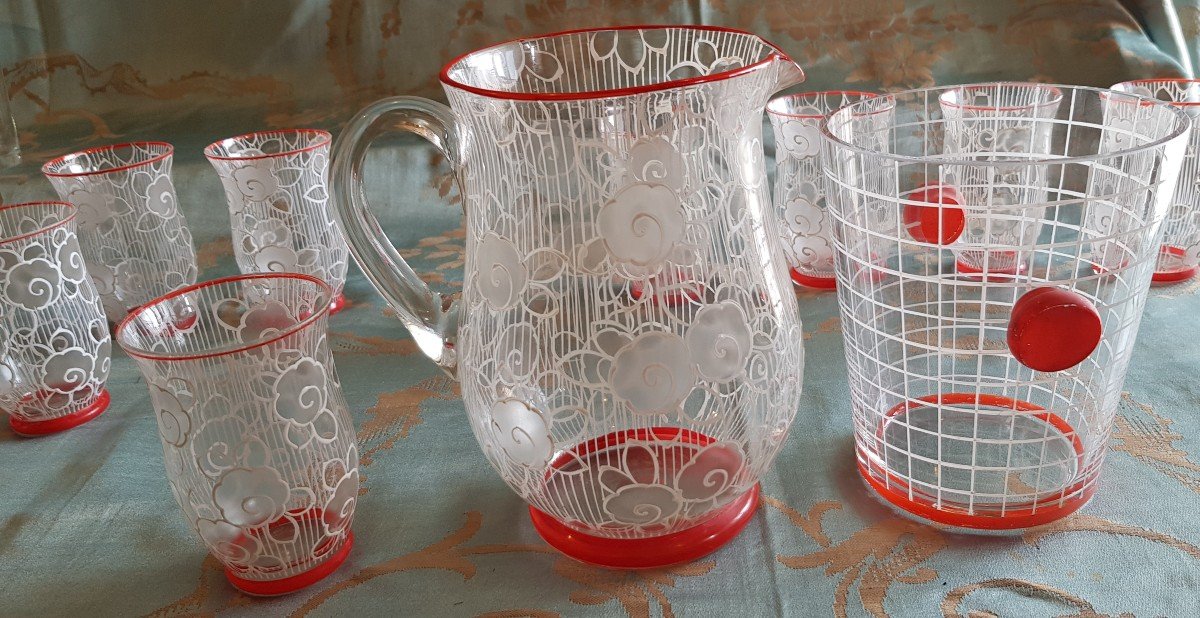 10-piece Orangeade Service, Pitcher, 8 Glasses And Ice Bucket From The 1950s Of The 20th C-photo-2