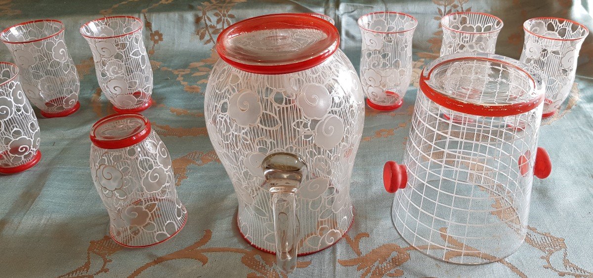 10-piece Orangeade Service, Pitcher, 8 Glasses And Ice Bucket From The 1950s Of The 20th C-photo-4