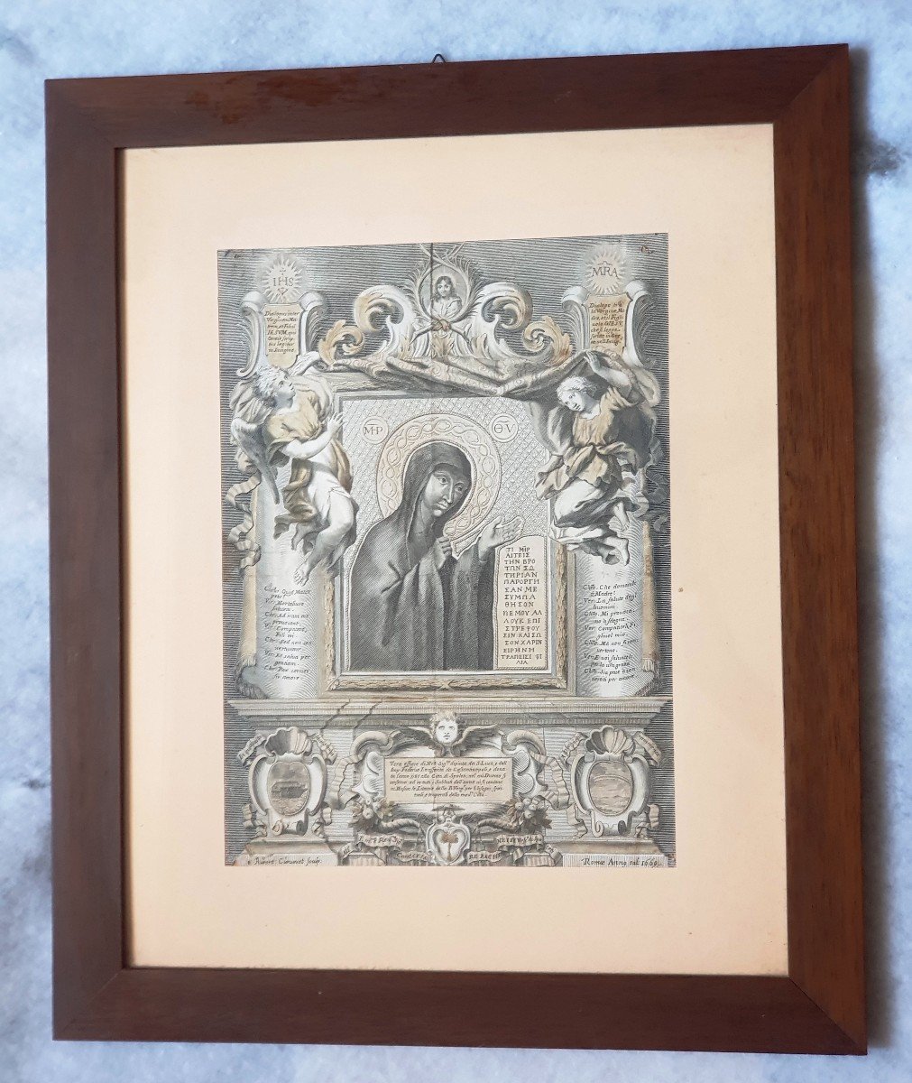 Framed Engraving Albert Clouwet Dated 1669 True Portrait Of The Virgin Painted By Saint Luc-photo-2