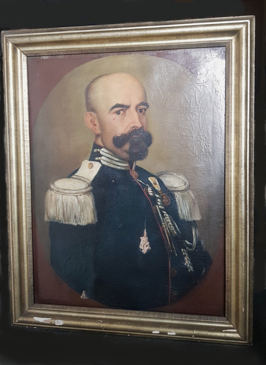 Portrait Of An Officer Oil On Canvas 19th C-photo-6