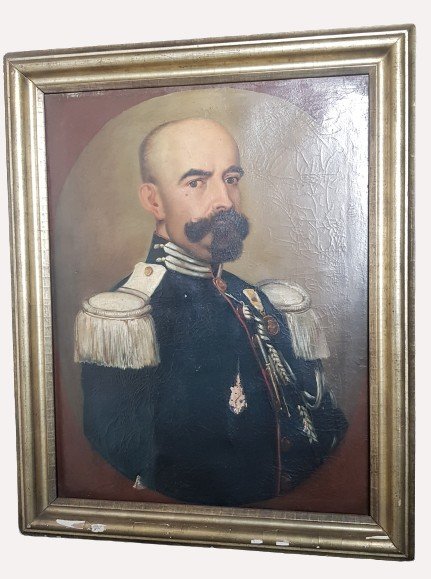 Portrait Of An Officer Oil On Canvas 19th C