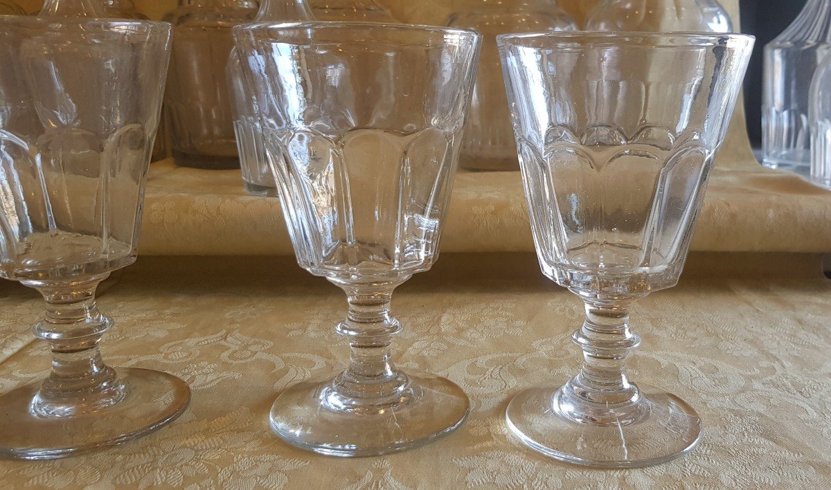 Set Of 4 Large Antique 19th Century Water Glasses In Molded Glass Imitation Of The Caton Model-photo-2