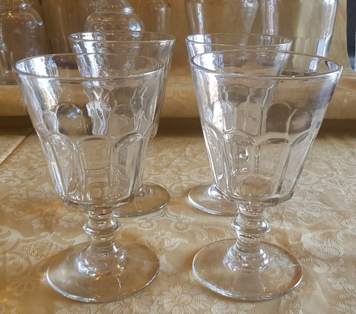 Set Of 4 Large Antique 19th Century Water Glasses In Molded Glass Imitation Of The Caton Model-photo-3